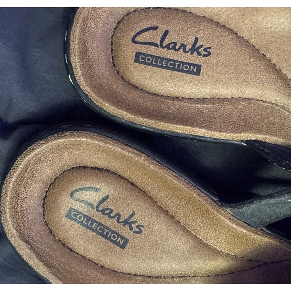 Clarks Collection Black Leather Multi Strap Slide Sandals Size 8 M